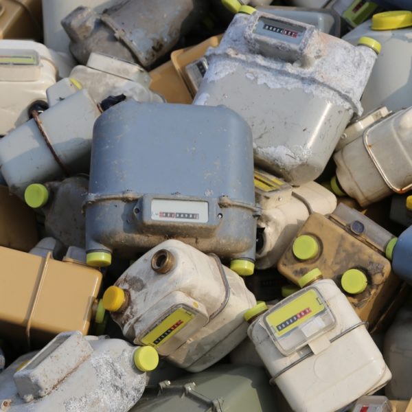 many discharged gas counters into a dump of hazardous and polluting material